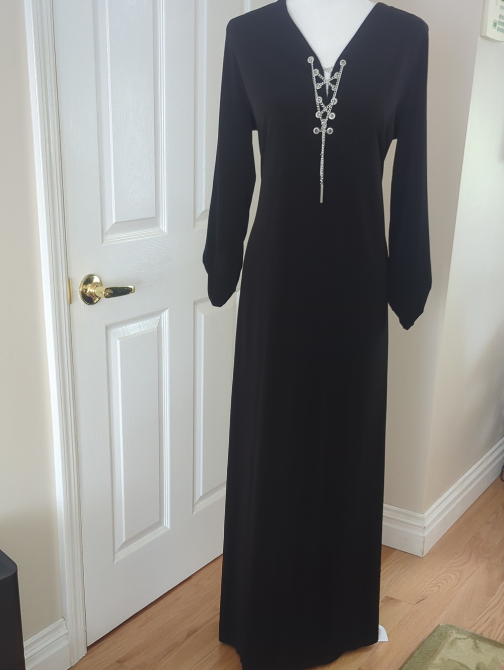 Michael Kors Black Long Sleeve Maxi Dress with Lace-Up Detail
